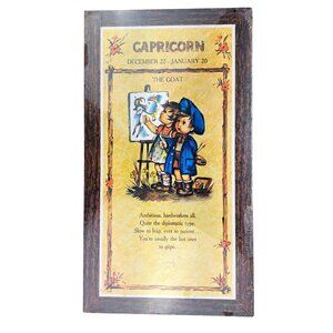 Vintage Capricorn Zodiac Wood Wall Plaque Horoscope Goat 1970s Kids New Sealed